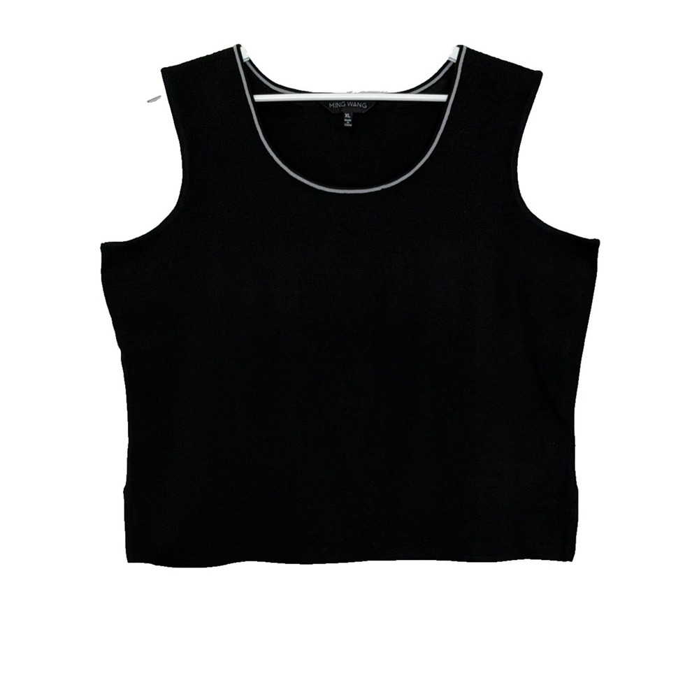 Ming Wang Tank Top Sweater Womens Size XL Black w/ White Trim Scoop Neck Stretch